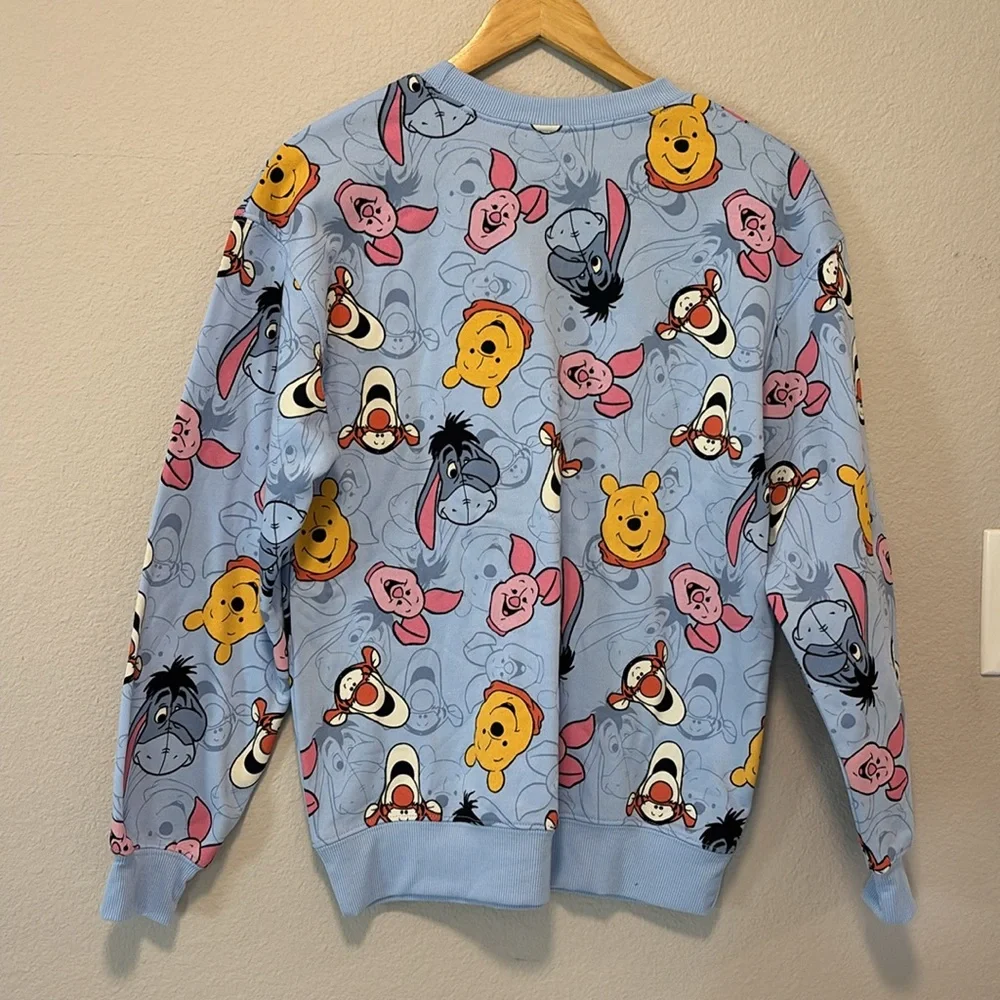 NWOT Disney Winnie the Pooh & Friends Allover Graphic Sweatshirt Light Blue XS - Picture 5 of 15